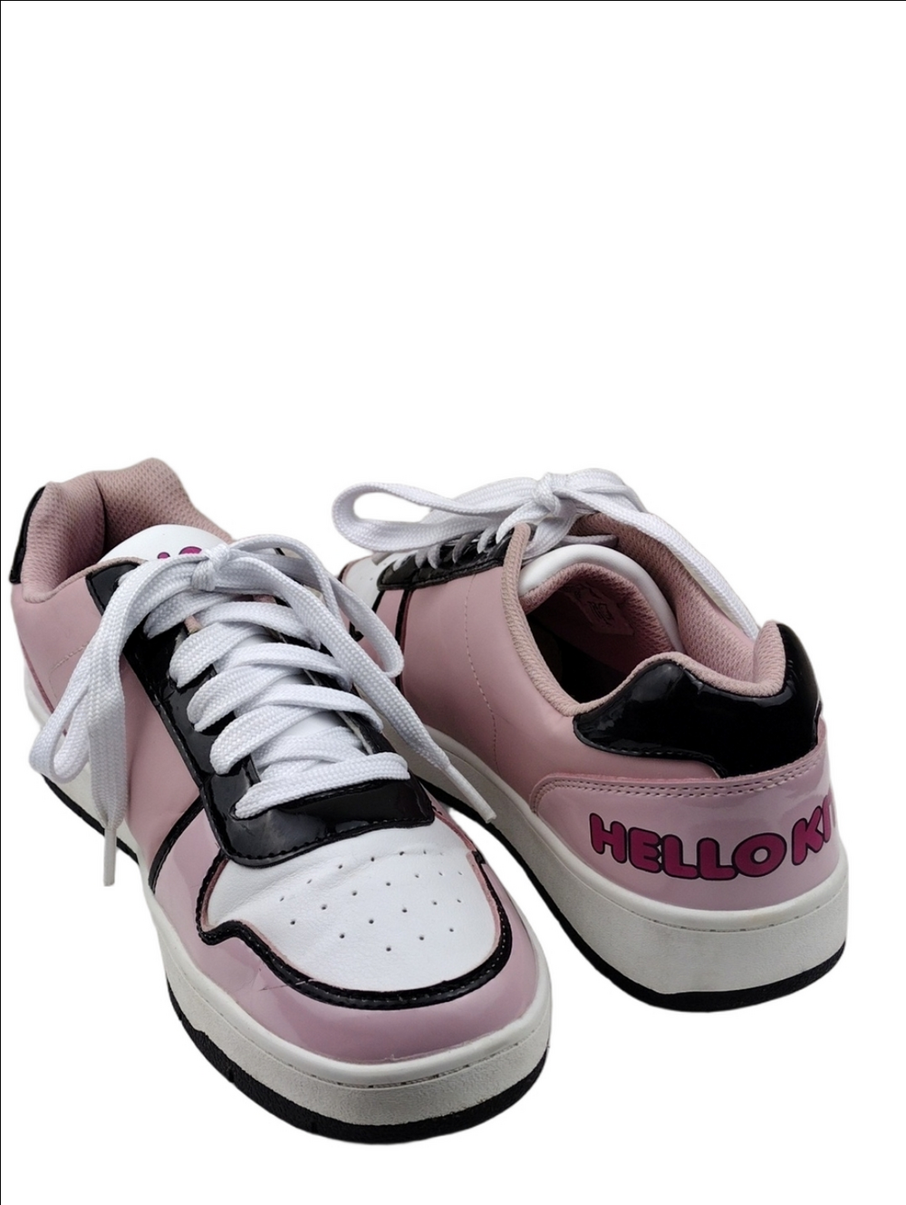 Sanrio Hello Kitty Pink Black Patent PU Low Top Lace up Casual Court Sneaker